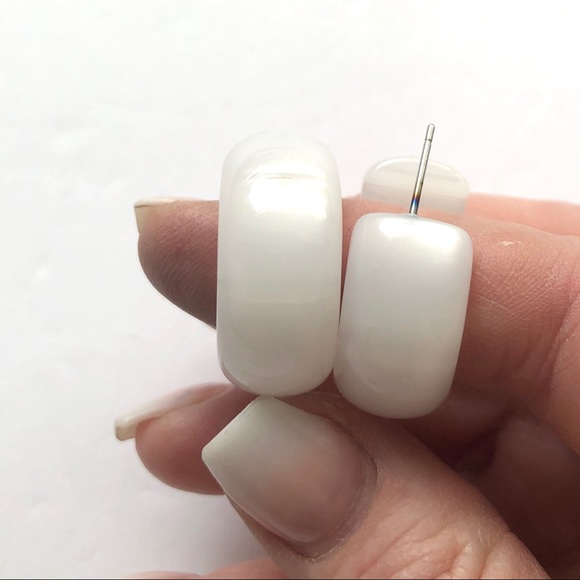 White Moonglow Lucite Bold Haskell Hoop Earrings - Picture 7 of 7